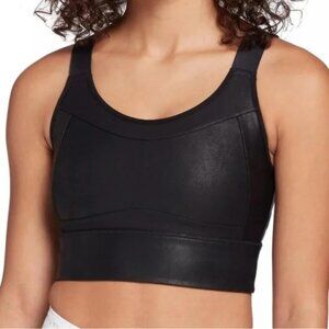 CALIA by Carrie Underwood Black Faux Leather Sculpt Seamed Crop Sports Bra M